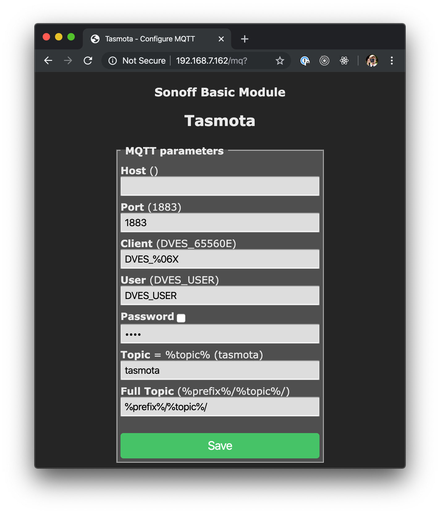 Sonoff Basic R2 + Tasmota (no solder)